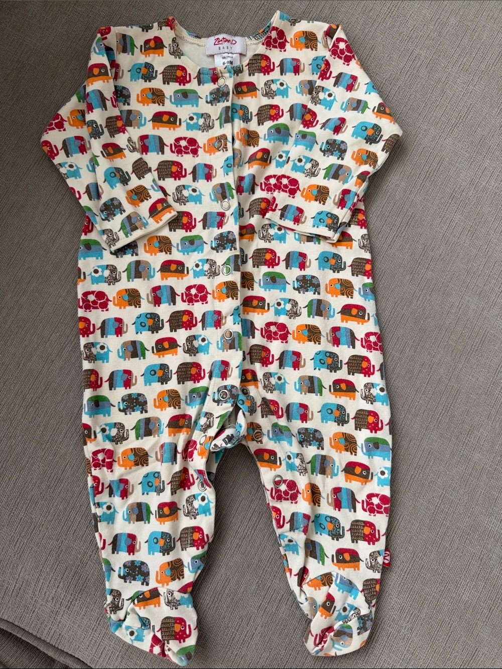 Zutano Cream Footed One-Piece with Colorful Elephant Print